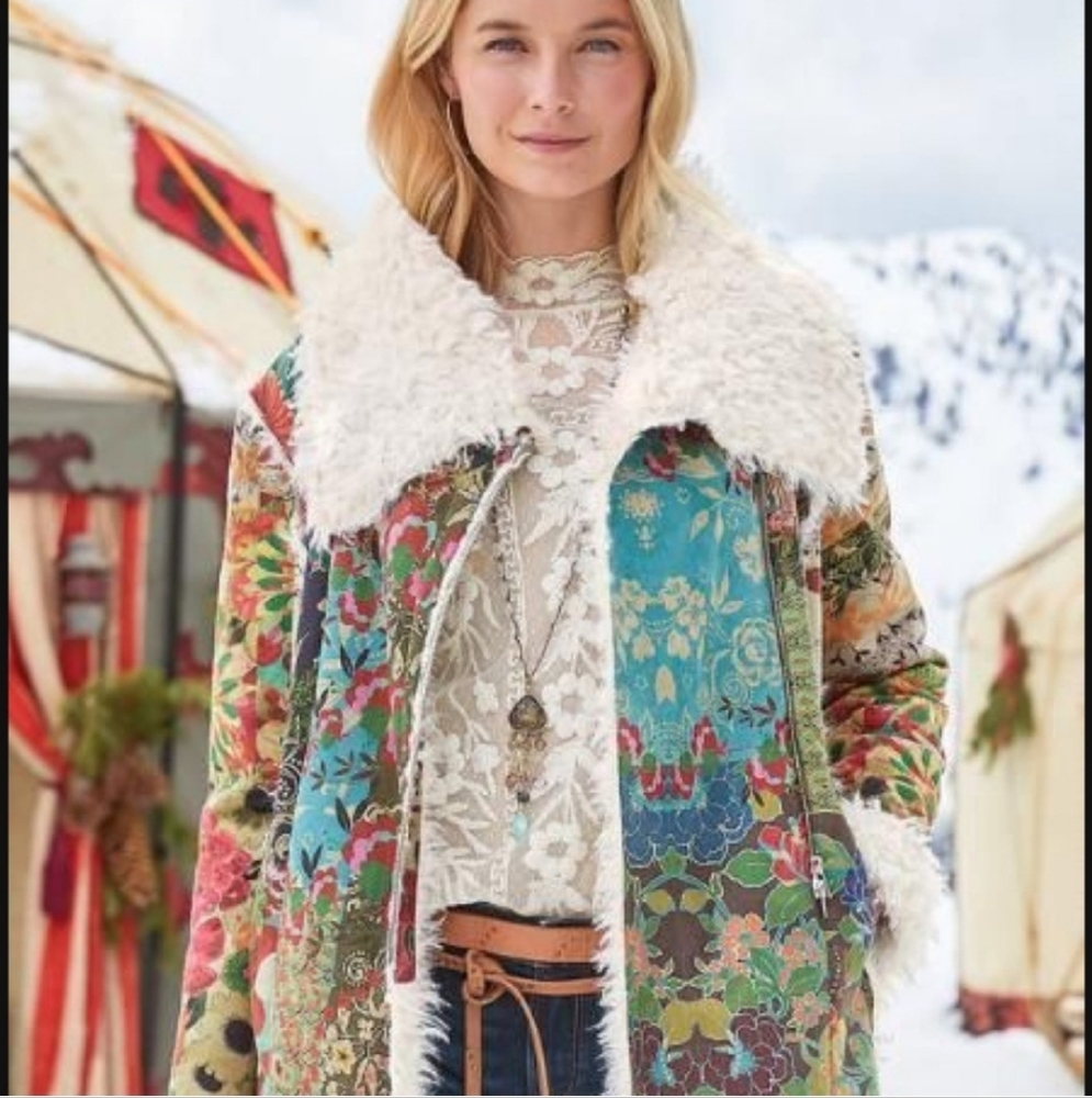 🎁HOLIDAY SPECIAL🎁JOHNNY WAS Sherpa Biya Floral Tapestry Faux Fur Lined Coat - Picture 16 of 16